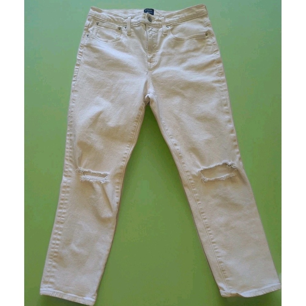 J CREW‎ SLIM BOYFRIEND 30 WAIST ALL DAY STRETCH WHITE  Distressed JEANS A4